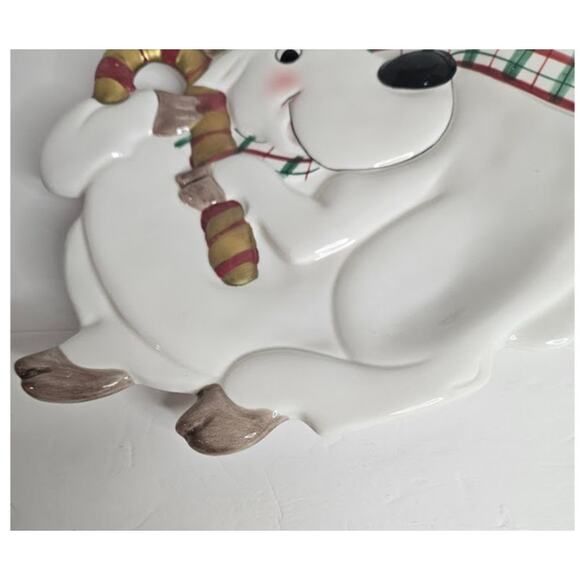 Fitz and Floyd Plaid Xmas Reindeer Canape Serving Holiday plate - Picture 2 of 7